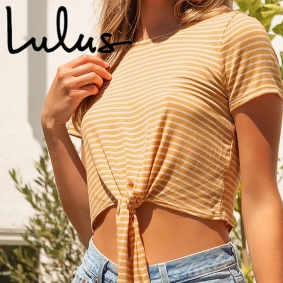 Lulu's Yellow Striped Tie-Front Top - Picture 1 of 4